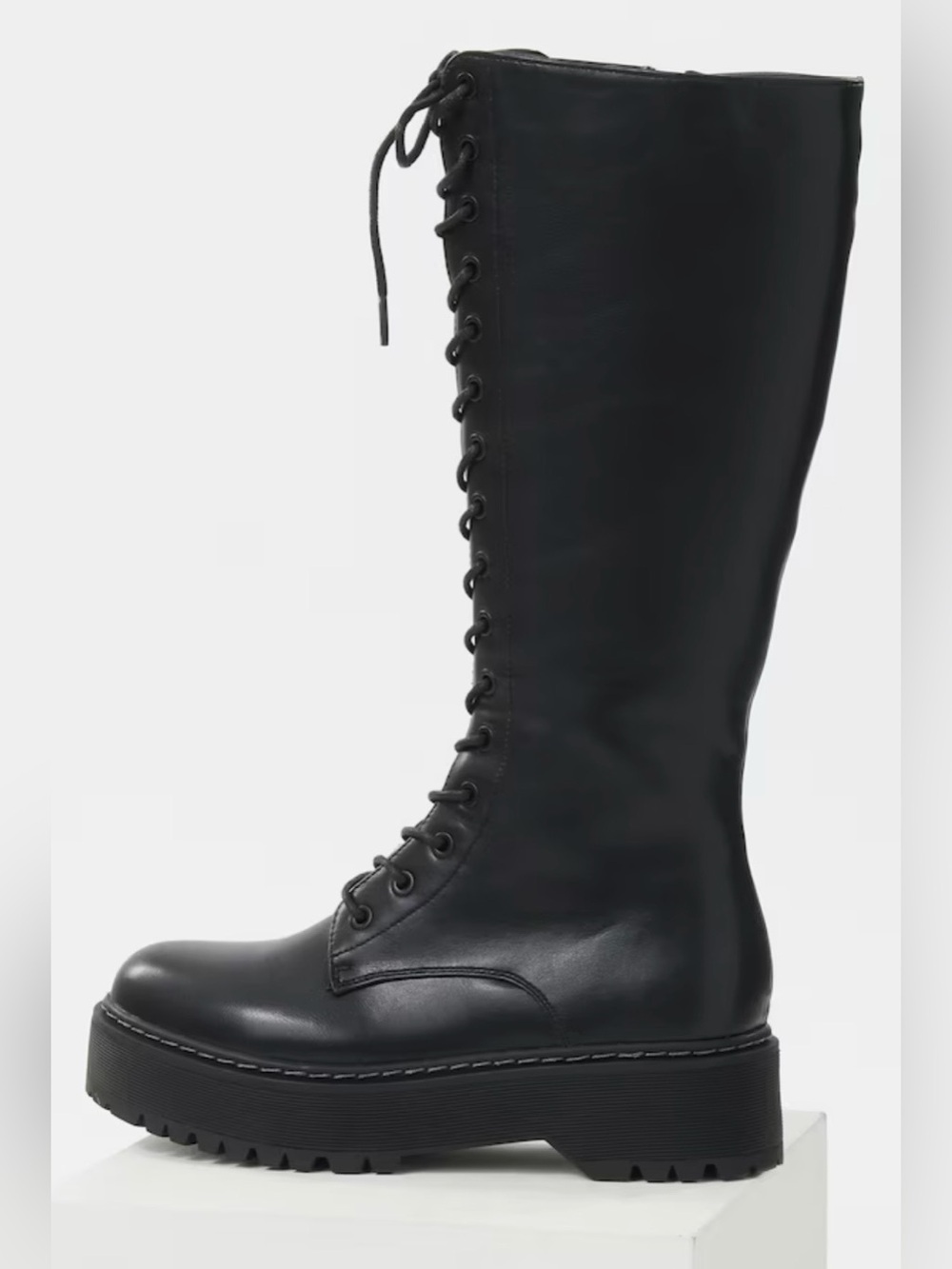 Steve Madden Black Lace-Up Knee-High Platform Boots Size 36=US 5.5-6 - Picture 4 of 16